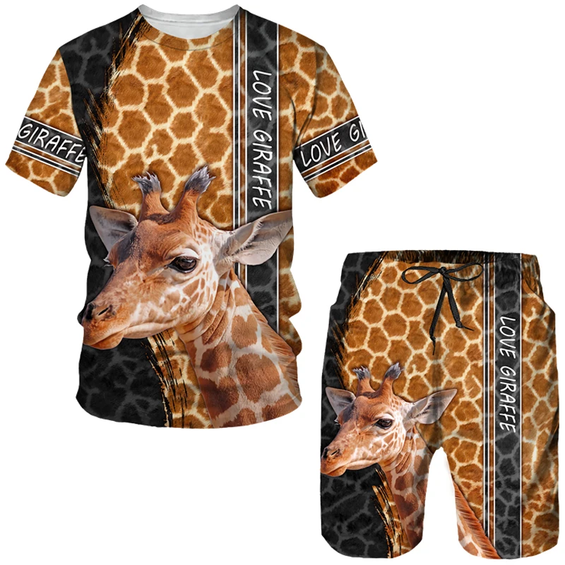 

Summer Funny Giraffe 3D Printed T-shirt/Shorts/Suit Casual Men/Women Short Sleeve O-neck Tops 2 Pcs Graphic Animal Tracksuit Set