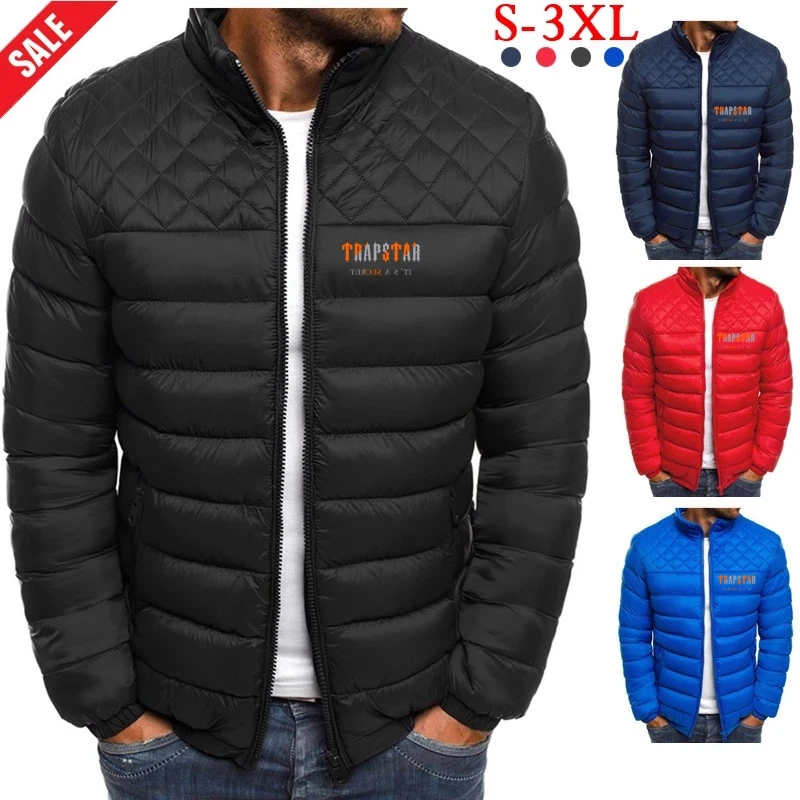 

TRAPSTAR Mens Parka Jacket Winter Warm Coat Men Stand Collar Puffer Jacket Solid Plus Size Overcoat Zipper Streetwear Casual Jac