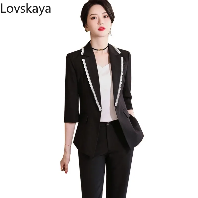 Женский офисный костюм из 2 предметов пиджак с рукавом до локтя и брюки для работы