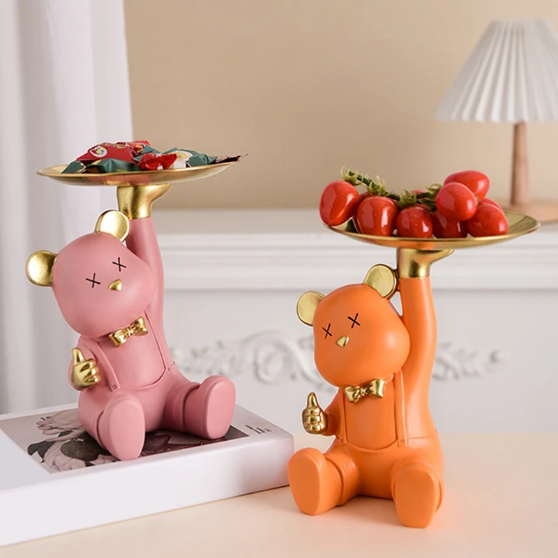 

Nordic Creative Bear Storage Tray Statue Sculpture Home Living Room Decor Candy Key Tray Housewarming Birthday Gift