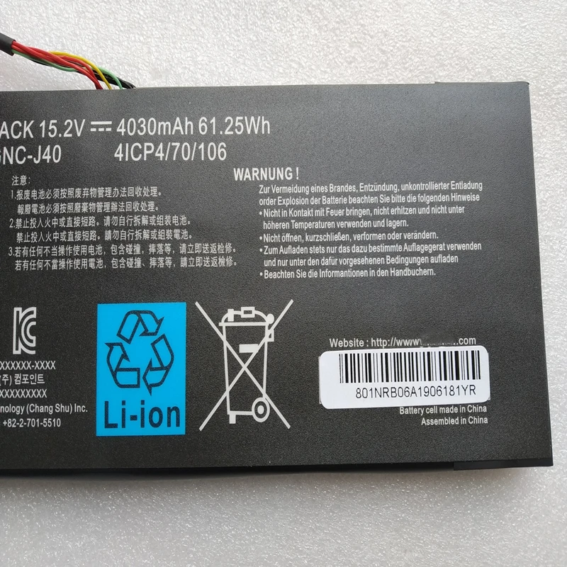 Фото Новый аккумулятор для ноутбука GNC-J40 961TA013F 15,2 В 61,25 Втч для Gigabyte P34W P34K P34F P34G V2 V3 V4 V5 V7 Xotic Schenker XMG C504 №3