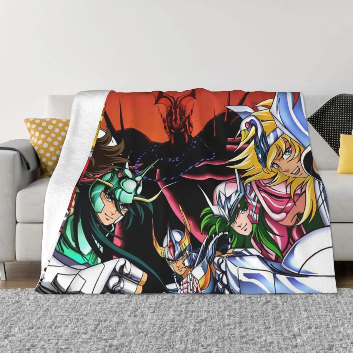 

Saint Seiya Shun Manga Blanket Flannel Decoration Characters Smile Portable Home Bedspread