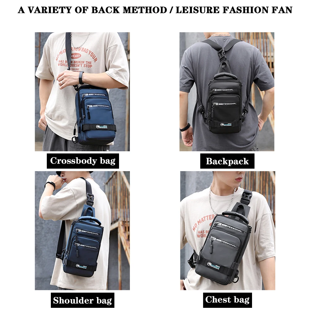 Nylon Chest Bag for Men Multifunction Crossbody Bag Trend Waterproof Anti-theft Charging USB Knapsack Male Sport Casual Backpack