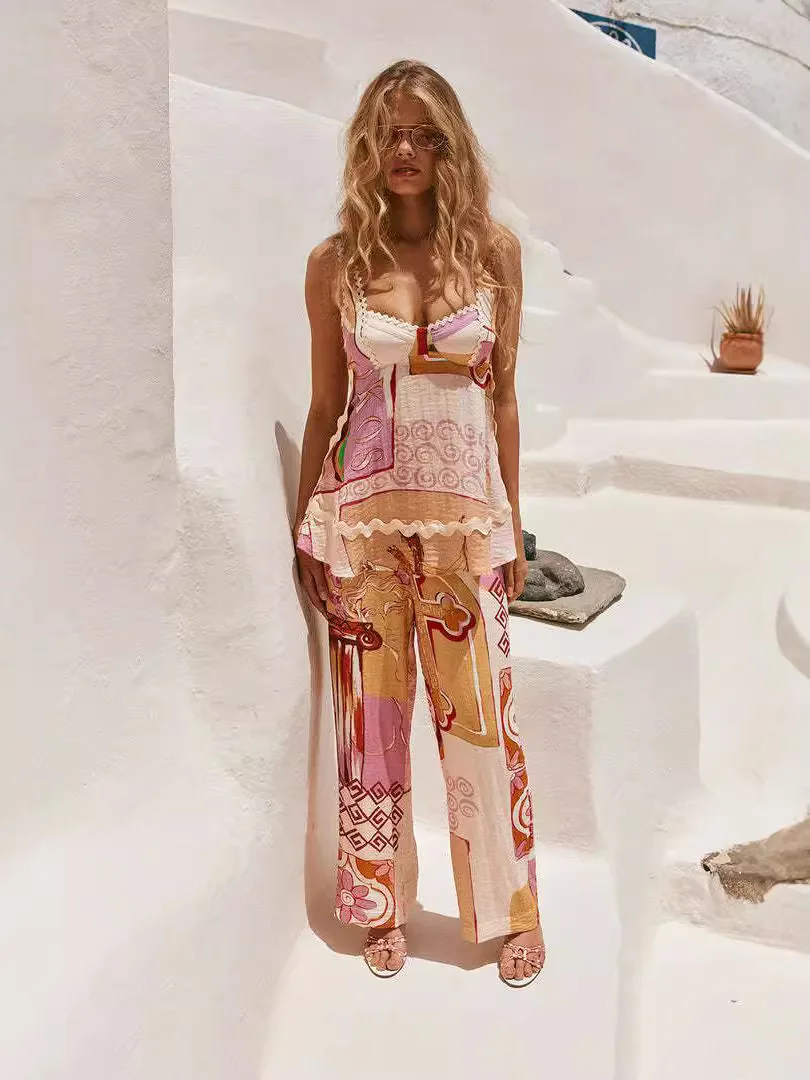 Женский Повседневный комплект из 2 предметов блузка на бретельках с открытой