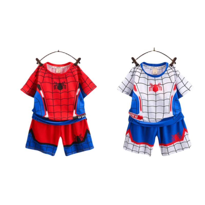 

Костюм Аниме серии Marvel для мальчиков, Быстросохнущий костюм с коротким рукавом, летняя новая красивая детская креативная мультяшная одежда человека-паука, подарок