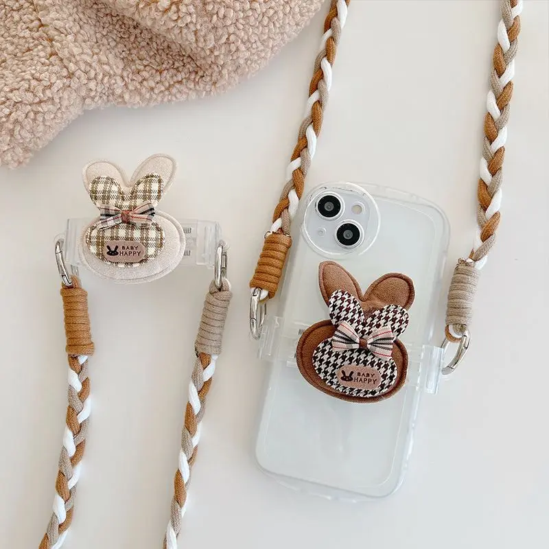

Long Crossbody Phone Lanyards Cute Cartoon Doll Bear Rabbit Bow Mobile Phone Holder with Lanyards Clip Kawaii Office Accessories