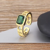 nidin top quality geometric hollowed inlaid green rhinestone zirconia open adjustable ring women luxury retro jewelry gift