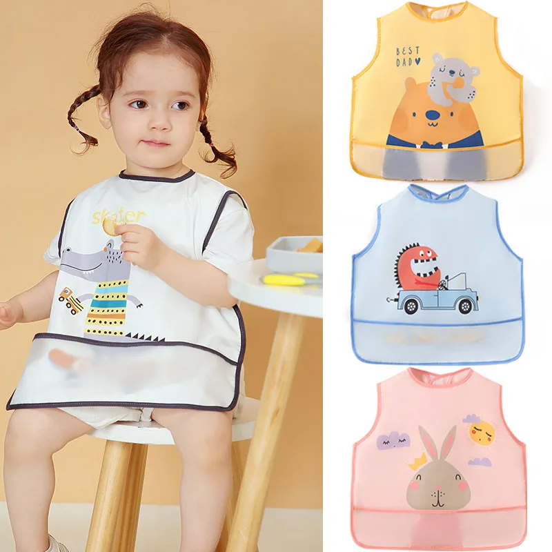 

Baby Summer Bibs New Cute Children Baby Stuff Toddler Waterproof Breathable Sleeveless Art Smock Feeding Bib Apron for Kids