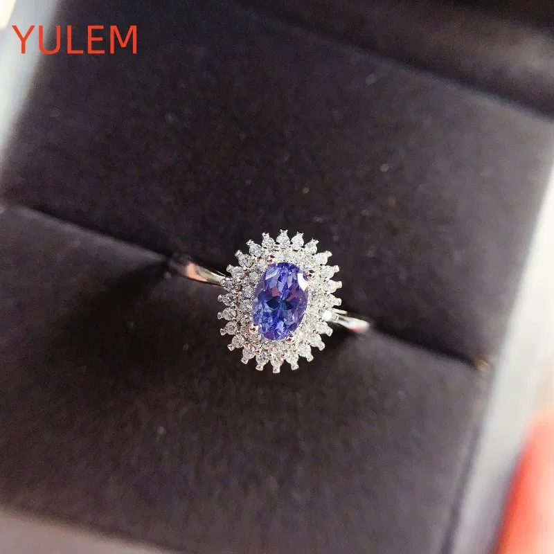 Кольцо из твердого серебра 925 пробы с натуральным танзанитом 0 5 карата