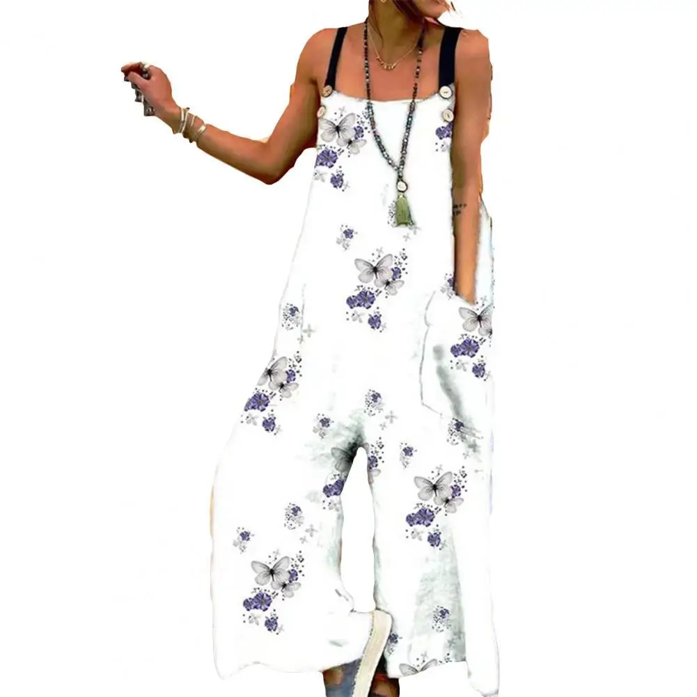 

Women Romper Sleeveless Oversized Adjustable Straps Flower Print Deep Crotch Jumpsuit Women 2022 Daily Clothes Overalls