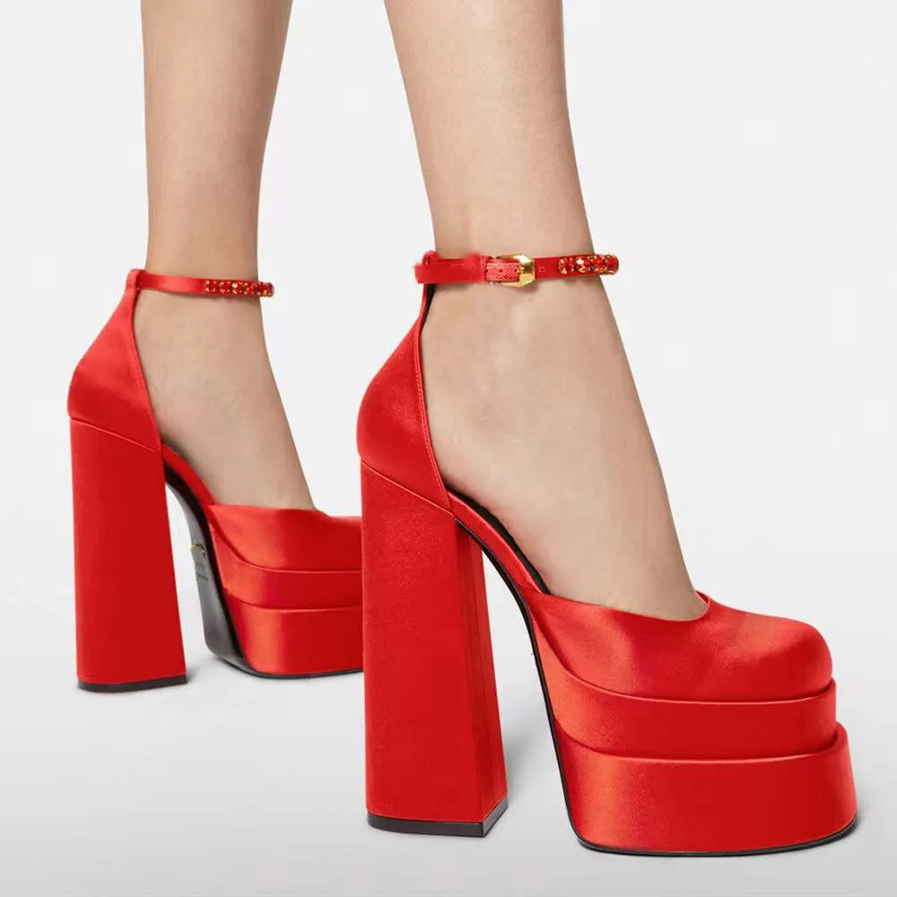 

BIKINIKEY New Heels Women 2022 Summer Thick-heeled Hollow Sandals Women's Large Size Satin Heels with Diamonds Women Shoes