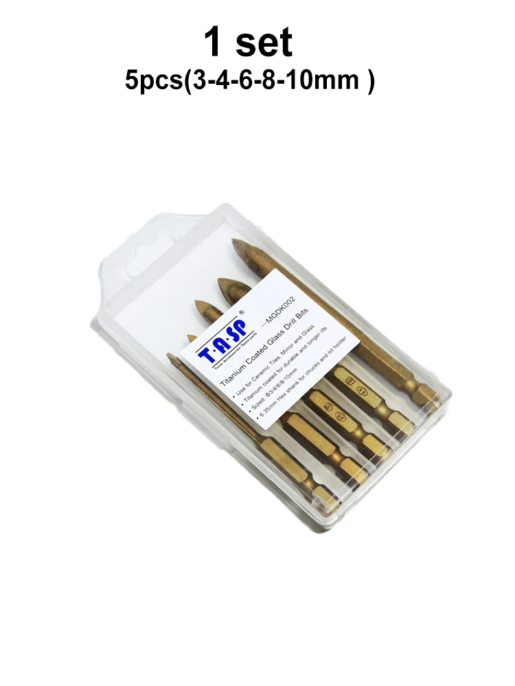 

Набор 5 сверл по керамике и стеклу 3/4/6/8/10мм с шестигранным хвостовиком для керамической плитки мрамор зеркало и стекла