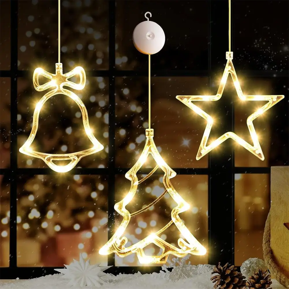 

3 Pcs LED Christmas Window Lights With Suction Cups 3600 (K) Battery Powered Tree Bell Star Shaped LED Sucker Lamp
