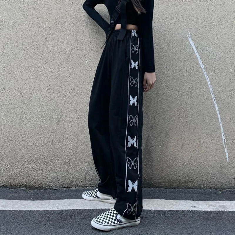

Women's Pants y2k Butterfly Print Harajuku Pants Street Style Loose Elastic Waist Trousers for Female Korean Women Sports Pants