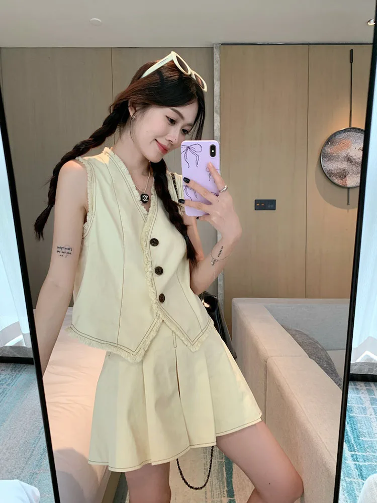 Лето 2024 Женская одежда Комплект из 2-х предметов Юбки с v-образным вырезом