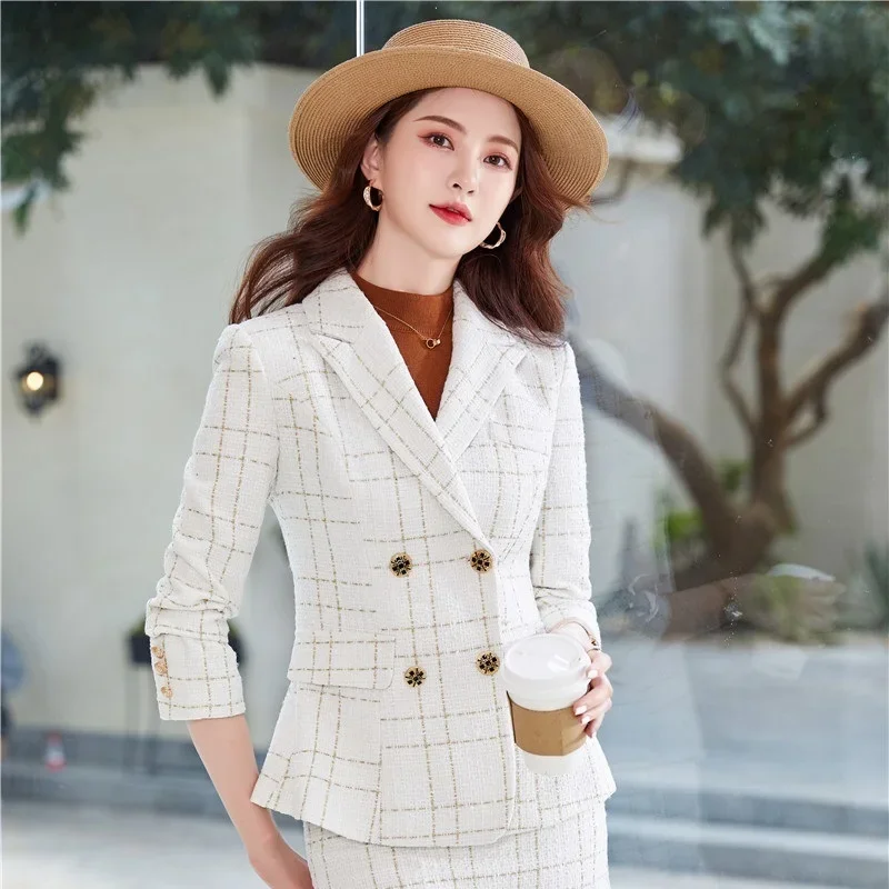 Женская куртка двубортное тонкое клетчатое пальто стили OL осень-зима утепленные