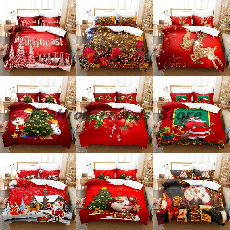 

3D Christmas Quilt Cover Bedding Set Duvet Comforter Pillow Case Bed Linens Twin Queen King Double Full Single 3PCS 2PCS Bedroom