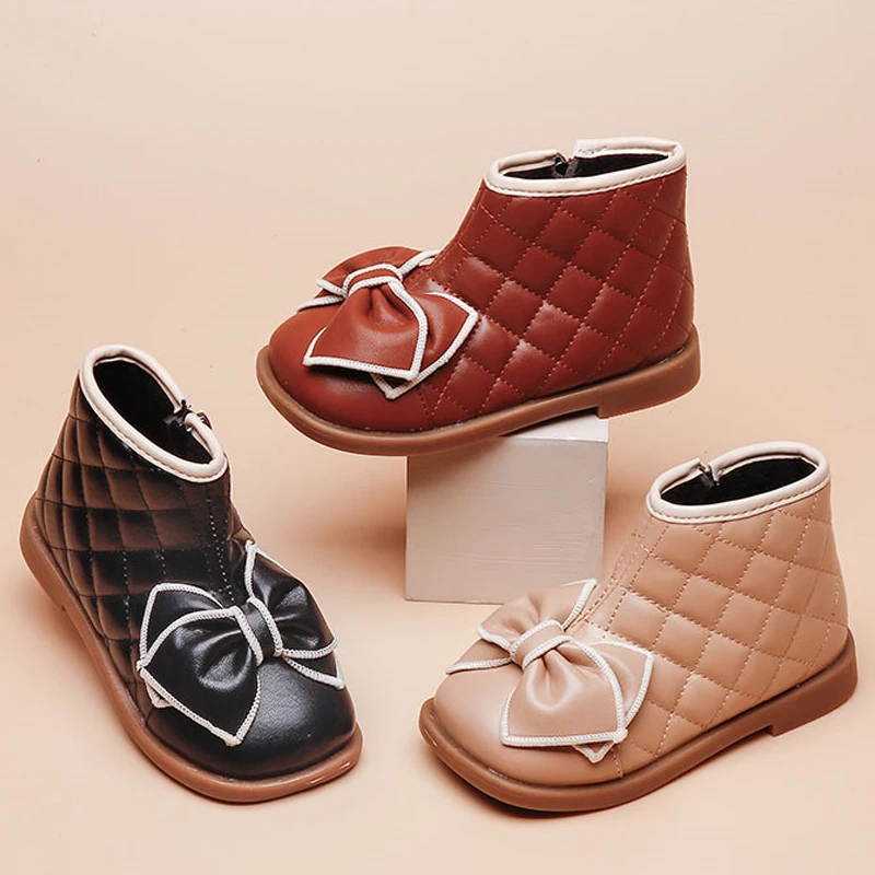 

Cotton girls net red boots 2021 autumn and winter children's short boots fashion girl bow princess boots