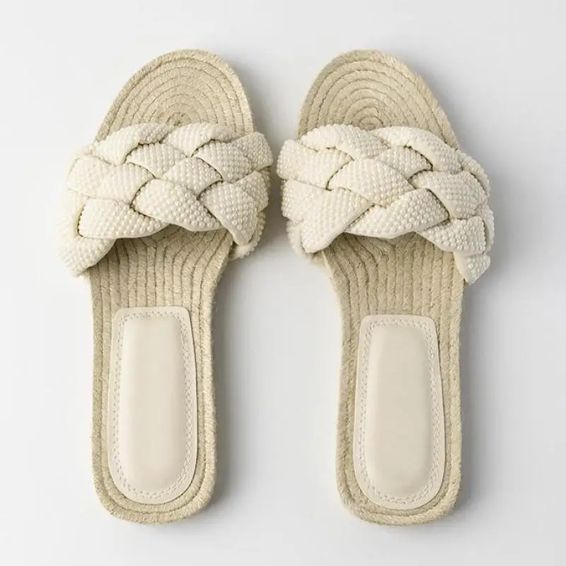 

Женские туфли с жемчугом, плоская подошва, домашние весенние тапки, большие размеры