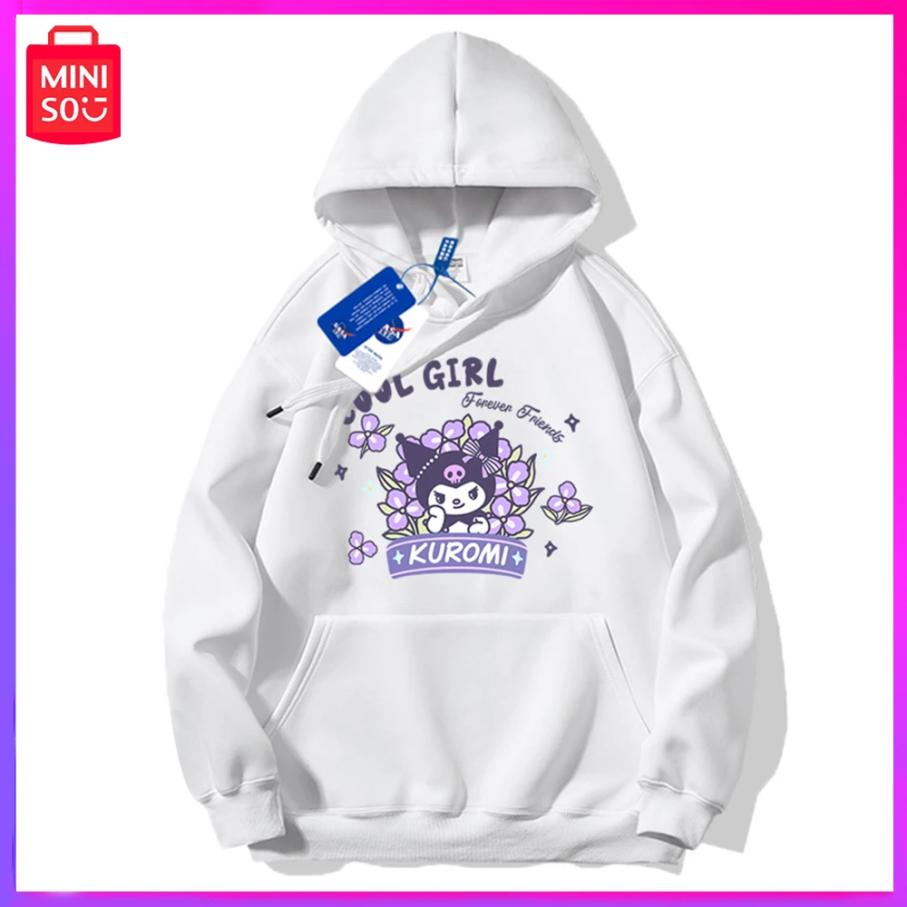 

Miniso Sanrio Kuromi New Autumn Couple Retro Looking Preppy Oversize Niche Hoodie Top White Birthday Christmas Girl Boy Gifts