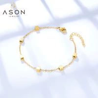 asonsteel gold color stainless steel square accessories fashion link chain bracelets for women bangle simple summer daily wear