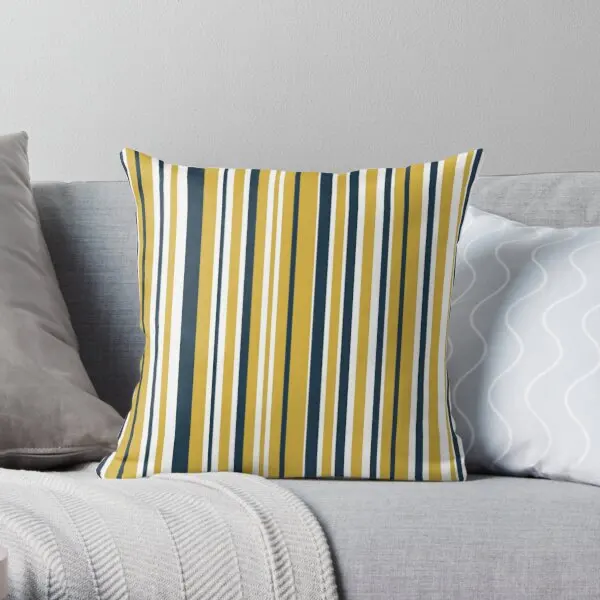 

Mustard Yellow Navy Blue And White Strip Printing Throw Pillow Cover Fashion Square Anime Sofa Case Office Pillows not include