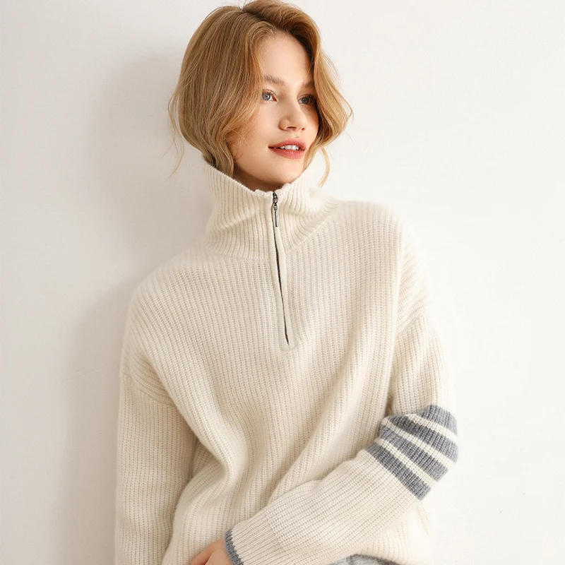 

Guesod Women Goat Cashmere Sweater 100% Goat Cashmere Shirt Winter Thick Pullovers All Match Turtleneck Long Sleeve Knitting New