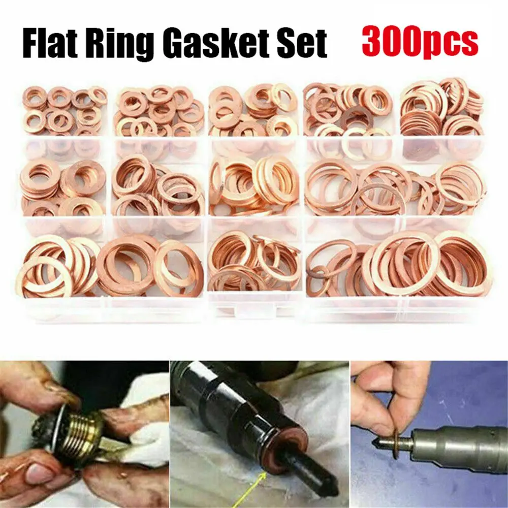 

300PCS Metal Copper Auto Replacement Parts Solid Washer Flat Gasket Seal Ring Crush Washers Set Car Engine Accessories