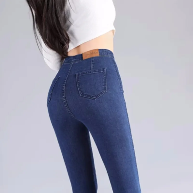 

New Jeans Women's Elastic Skinny Jeans Women's High Waist Style European and American Buttock Lifting Slim-fit Pants Waist Type