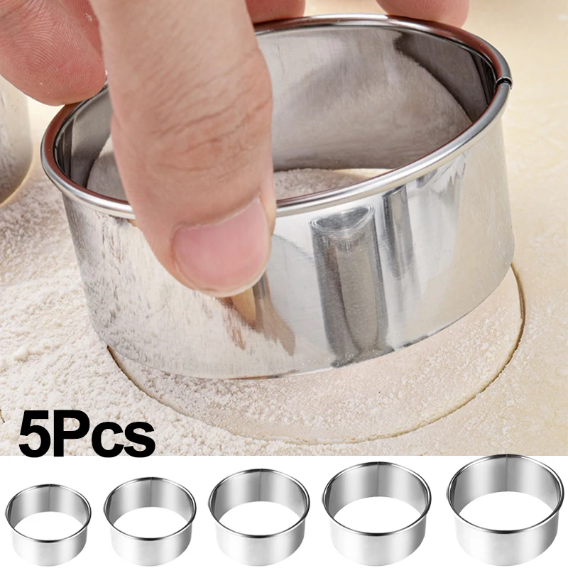 

5Pcs Cookie Cutter Mold Set Stainless Steel Round DIY Baking Pastry Cake Biscuit Mould Kitchen Dumplings Skin Cutter Tools