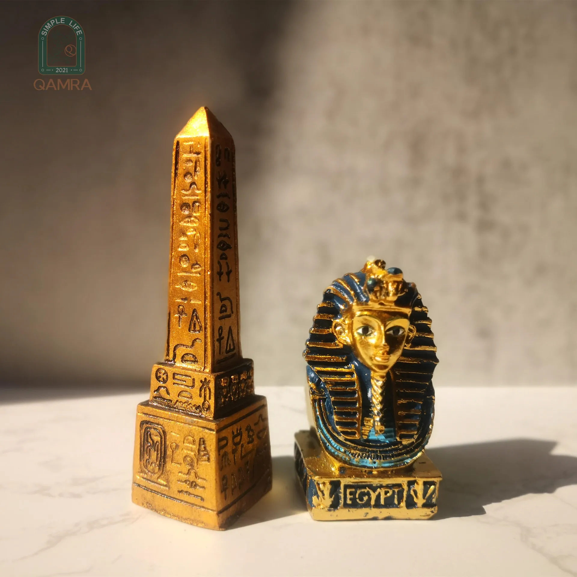 

Retro Egyptian Figurines for Home Decoration Accessories Vintage Pyramid Sphinx Obelisk Gold Miniatures for Desk Decoration