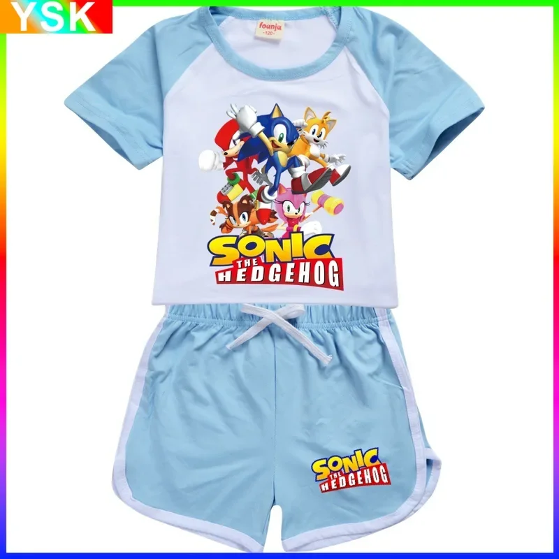 Звуковая Мода детская одежда мультяшная свободная футболка шорты повседневный