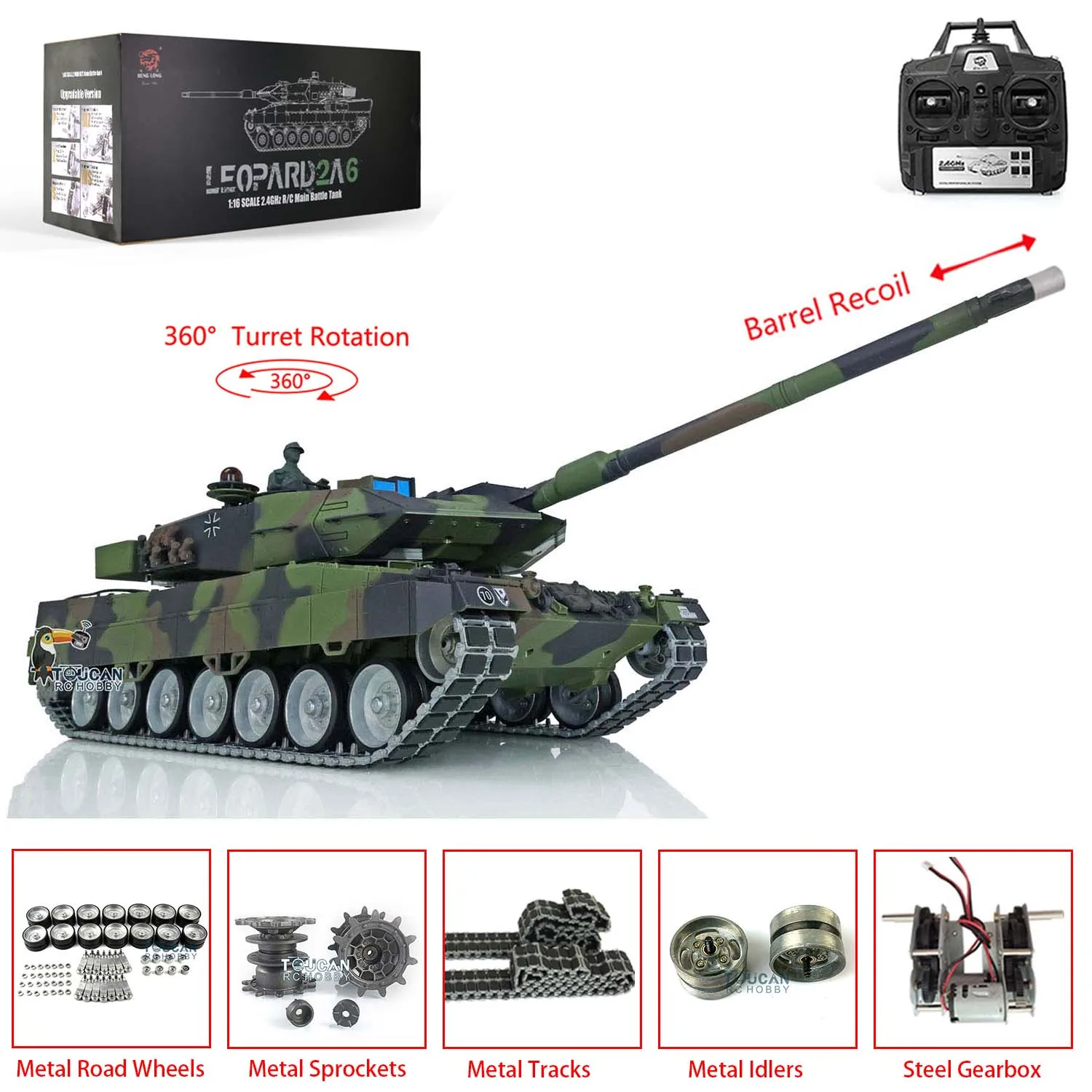 

US Stock 1/16 Heng Long 7.0 Leopard2A6 RC Tank Model 3889 Barrel Recoil Metal Tracks W/ Rubbers TH17593-SMT5