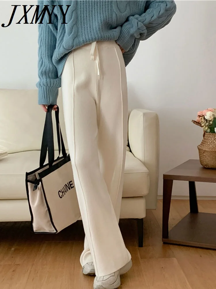 

Брюки JXMYY женские шерстяные с широкими штанинами, повседневные свободные прямые вязаные штаны с завышенной талией, утягивающие, уличная одежда для осени и зимы