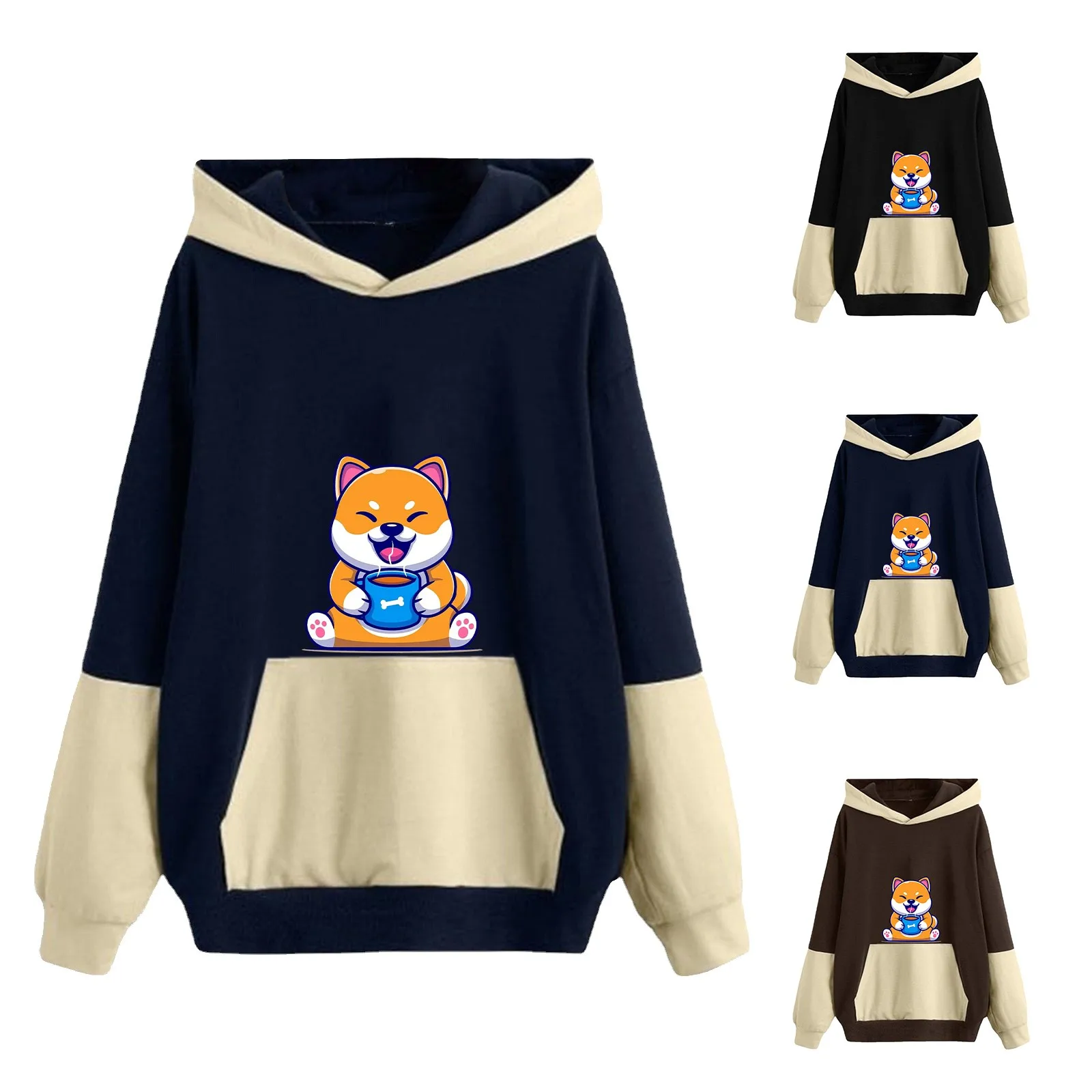 

Women's Patchwork Hooded Animal Print Padded And Thickened Hooded Sweatshirt Womens Pullover Hoodie