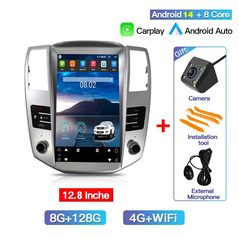 

12,8-дюймовый автомобильный мультимедийный GPS-плеер с вертикальным экраном Android 14, радио для Lexus RX300 RX330 RX350 RX400 Toyota Harrier с Carplay