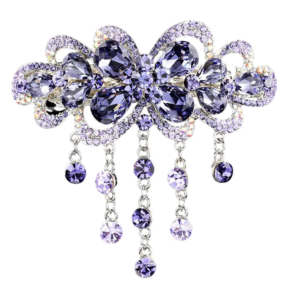 

Hairpin French Barrette Party Headdress Tiaras Girls Women Clip Automatic Rhinestone Spring