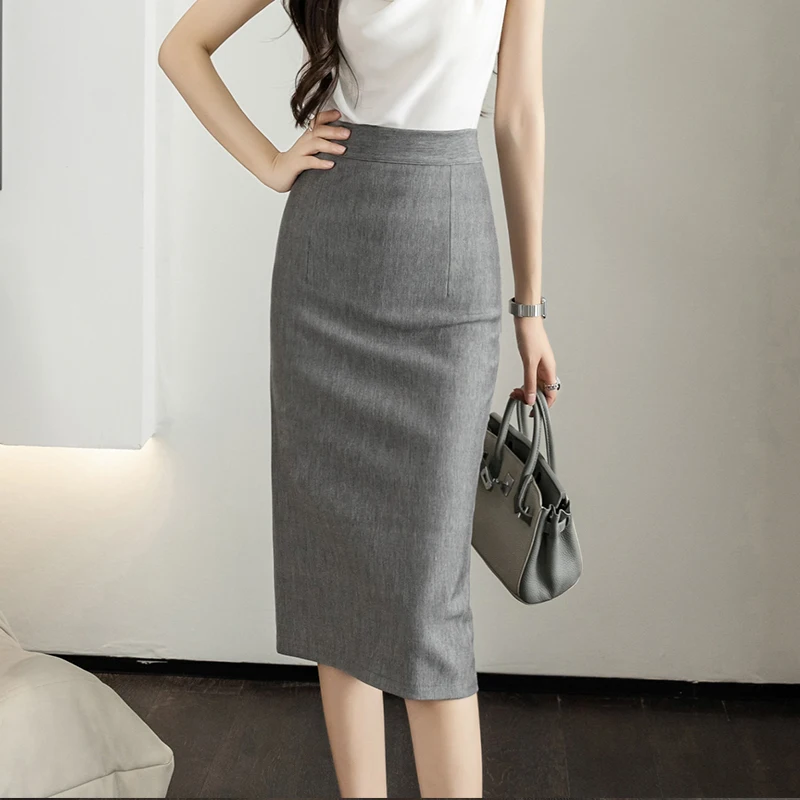 

Womens Business OL Midi Pencil Skirt Gray Burgundy Slim Knee Length Tube Skirts