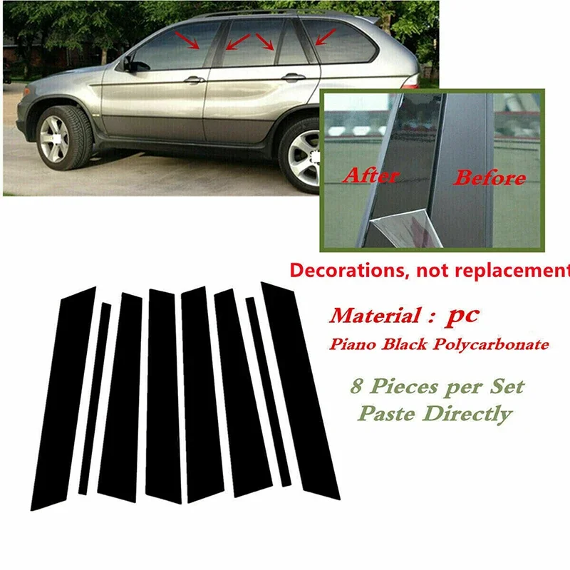 

8 шт. для BMW X5 E53 2000 2001 2002 2003 2004 2005 2006, украшение автомобильных дверей, окон, строительные столбы, комплекты чехлов, наклейки