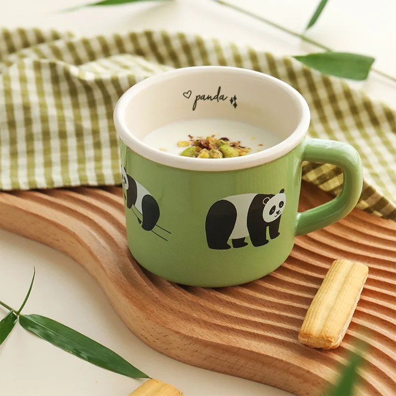 

Cartoon Panda Mug Ceramic Household Water Cup High Beauty Oat Cup Breakfast Tea Milk Water Bottle 300ml Christmas Birthday Gift