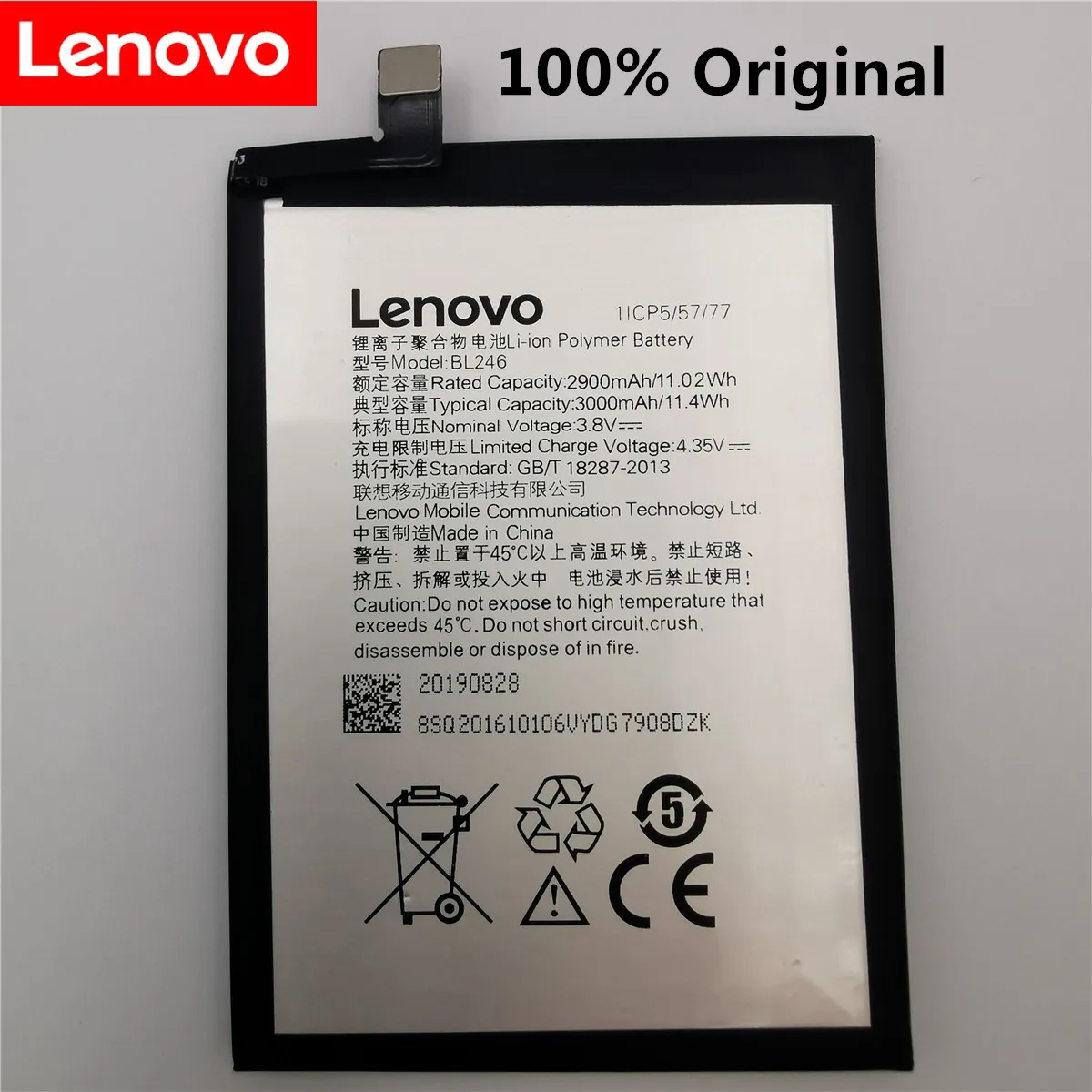 

100% Original New Battery For Lenovo Z90 Battery BL246 Lenovo Vibe Shot Battery Z90A40 Z90-7 3000mAh Rechargeable Phone Battery