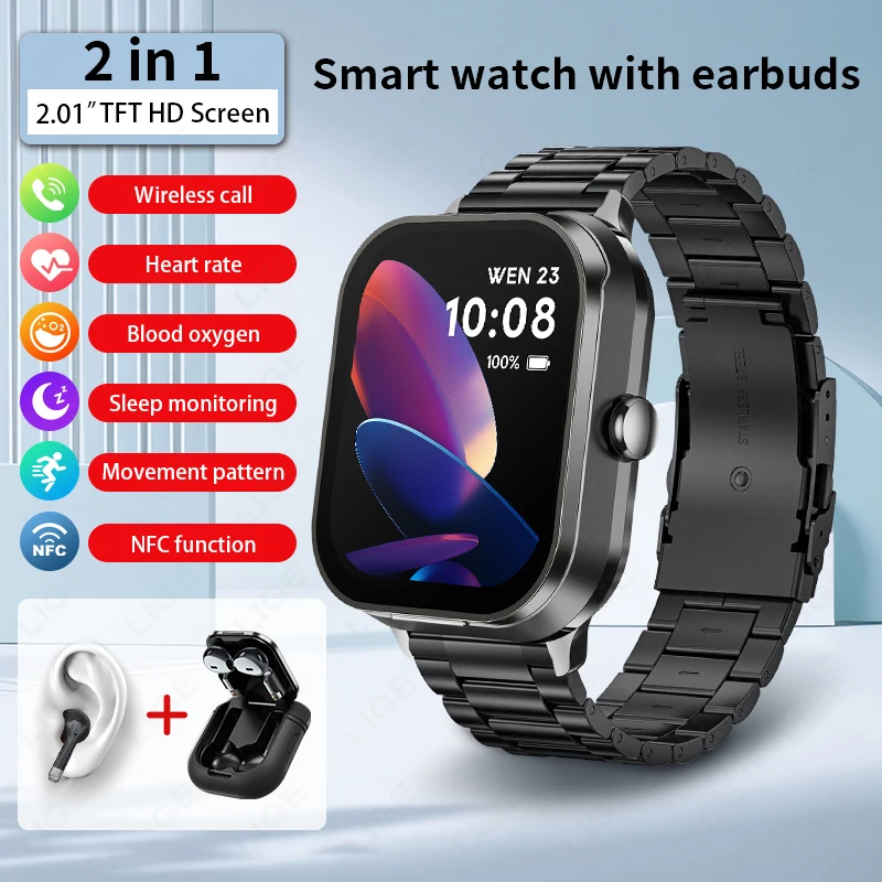 Умные часы LIGE NFC 2 в 1 Bluetooth-гарнитура цвет ассортименте