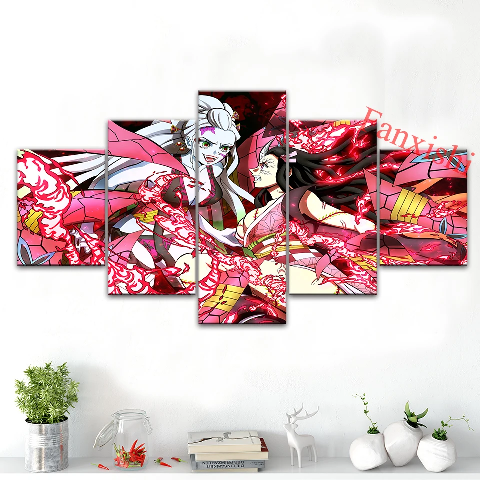 

5 Pieces Demon Slayer Anime Poster Kimetsunoyaiba Wall Art Canvas Painting Print Modular Pictures Bedroom Home Living Room Decor