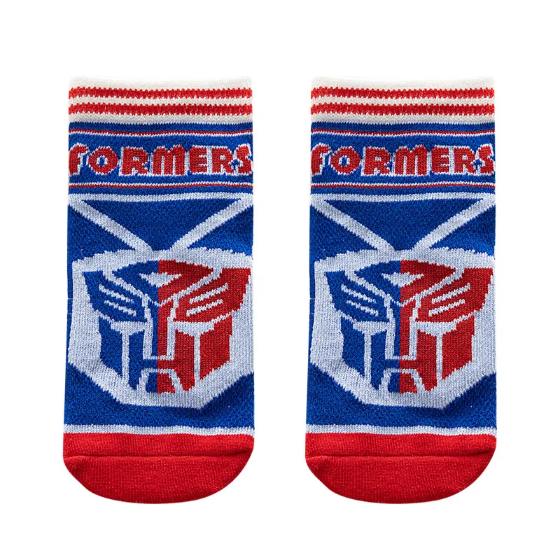 5 pairs of 2023 new baby cartoon transformers children's socks striped straight plate socks combed cotton socks