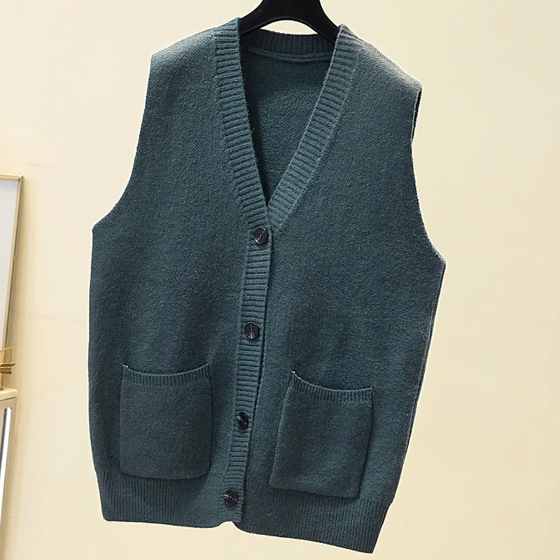 

Casual V-neck Loose Knitted Sweater Vest Women Vitage Sweater Tops Female Fashion Sleeveless Cardigan Coat Truien Dames 23910