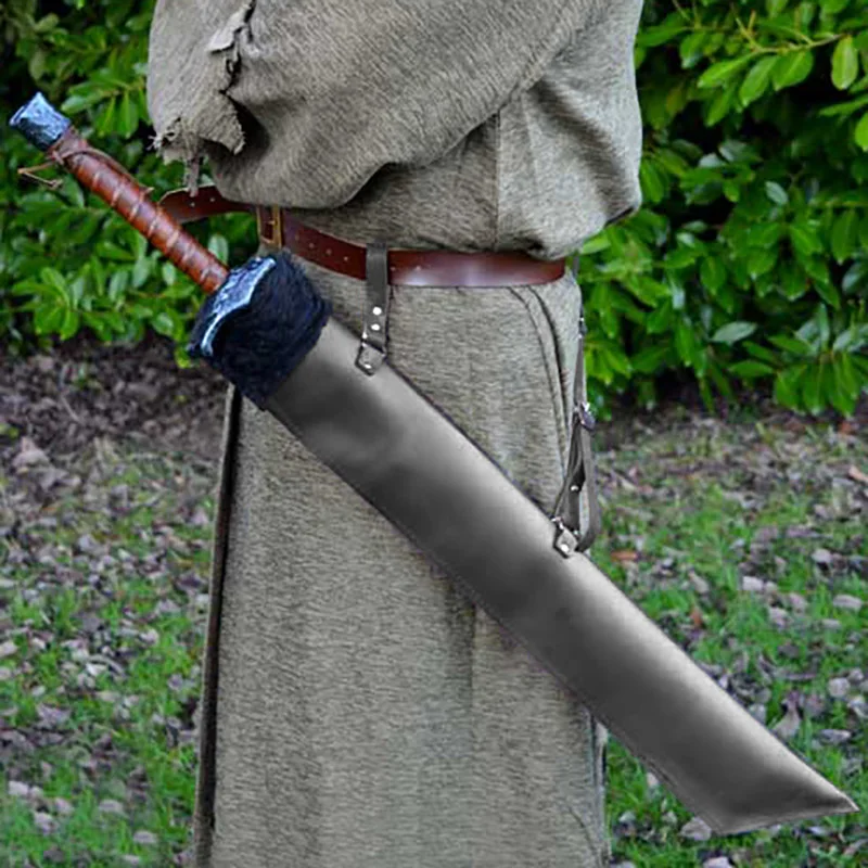 Фото Средневековый большой чехол для меча, самурайский рыцарь, Larp, сценический аксессуар для косплея, нож с широким лезвием, меховые ножны, кобура, военная экипировка для мужчин №1