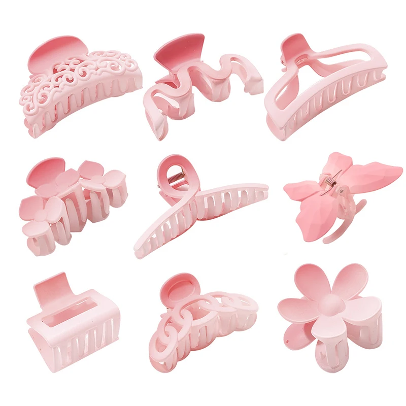 

Pink Flower Shape Hair Claws Frosted Hair Clip Crab Hollow Geometric Acrylic Hairpin Barrettes Hairgrip Women Hair Accessories