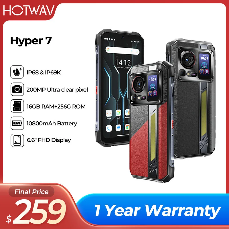 Смартфон HOTWAV Hyper 7 Pro 6 МП Android 14 120 дюйма FHD + 256 Гц 10800 ГБ мАч 33 Вт водонепроницаемый