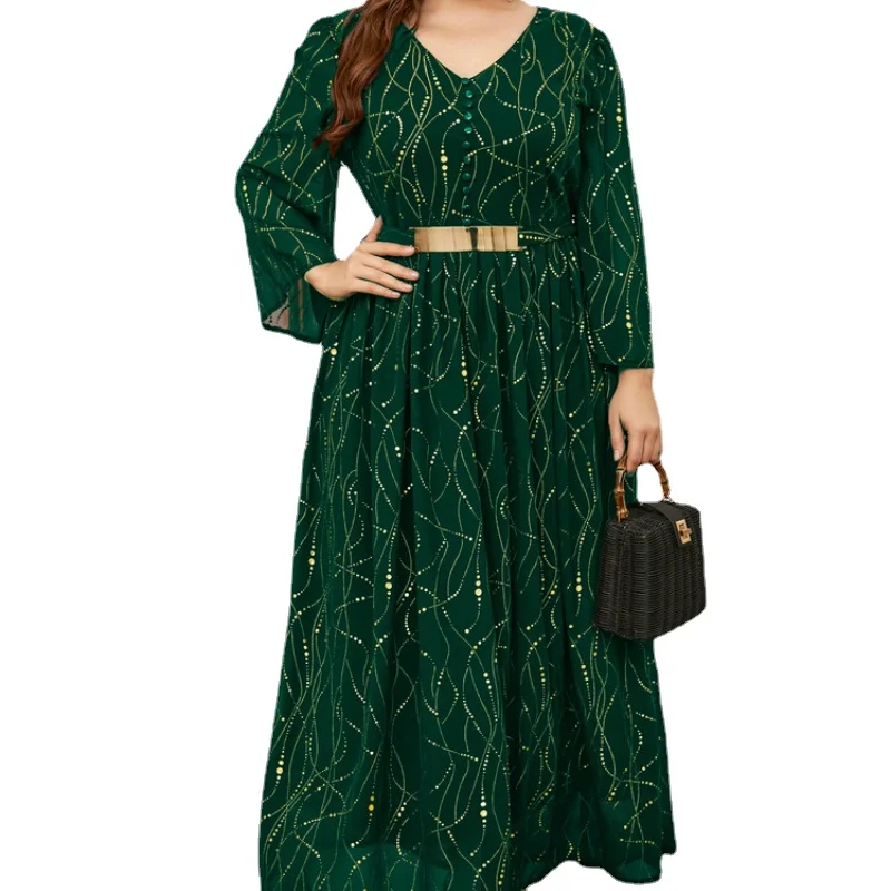 

Women Maxi Dresses 2022 Spring Green Large Long Sleeve Luxury Designer Chic Elegant Evening Party Robe Clothing L- 4XL