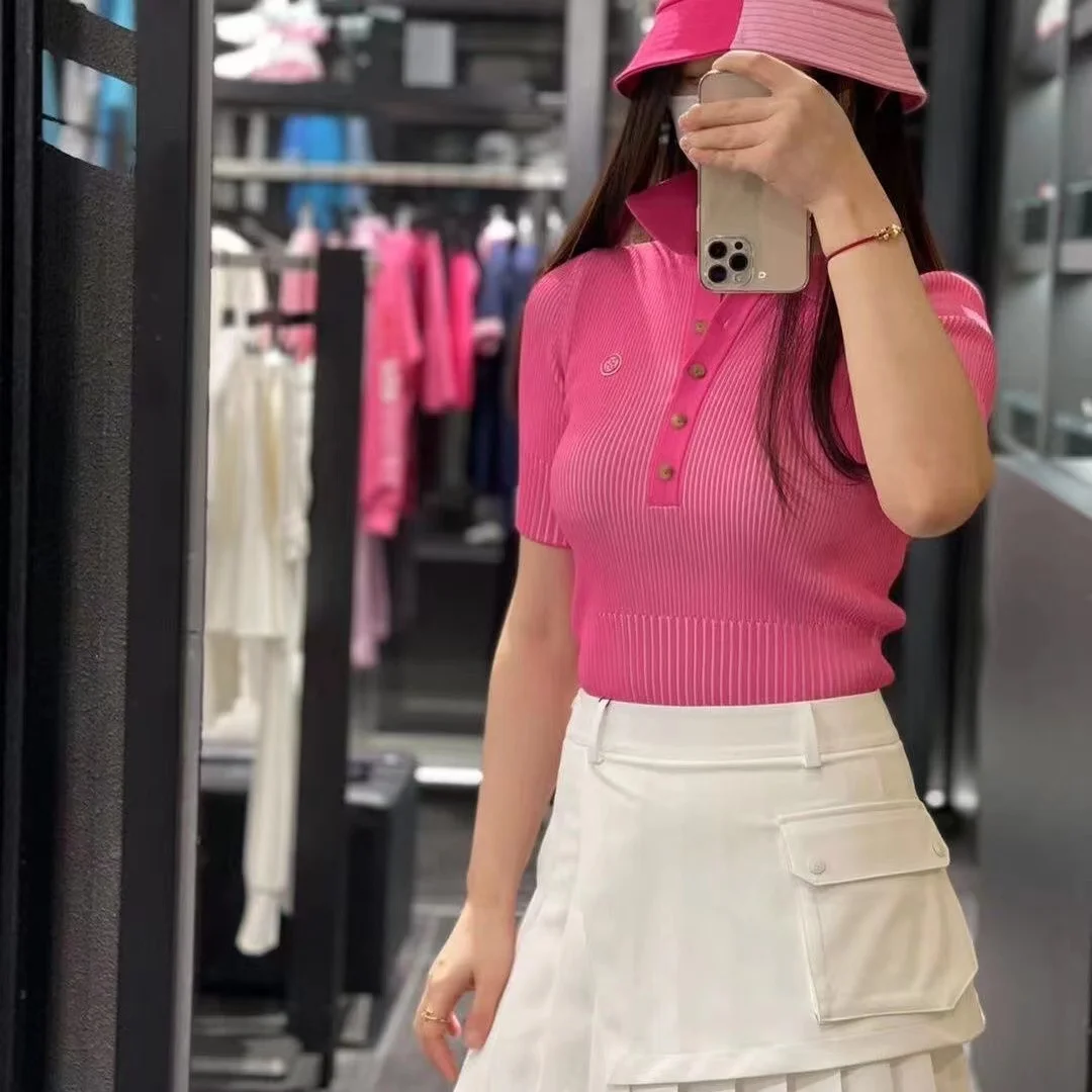 

GOLF slim golf uniform knitted bright color golf clothing ladies top middle sleeve Korean fashion outdoor sports